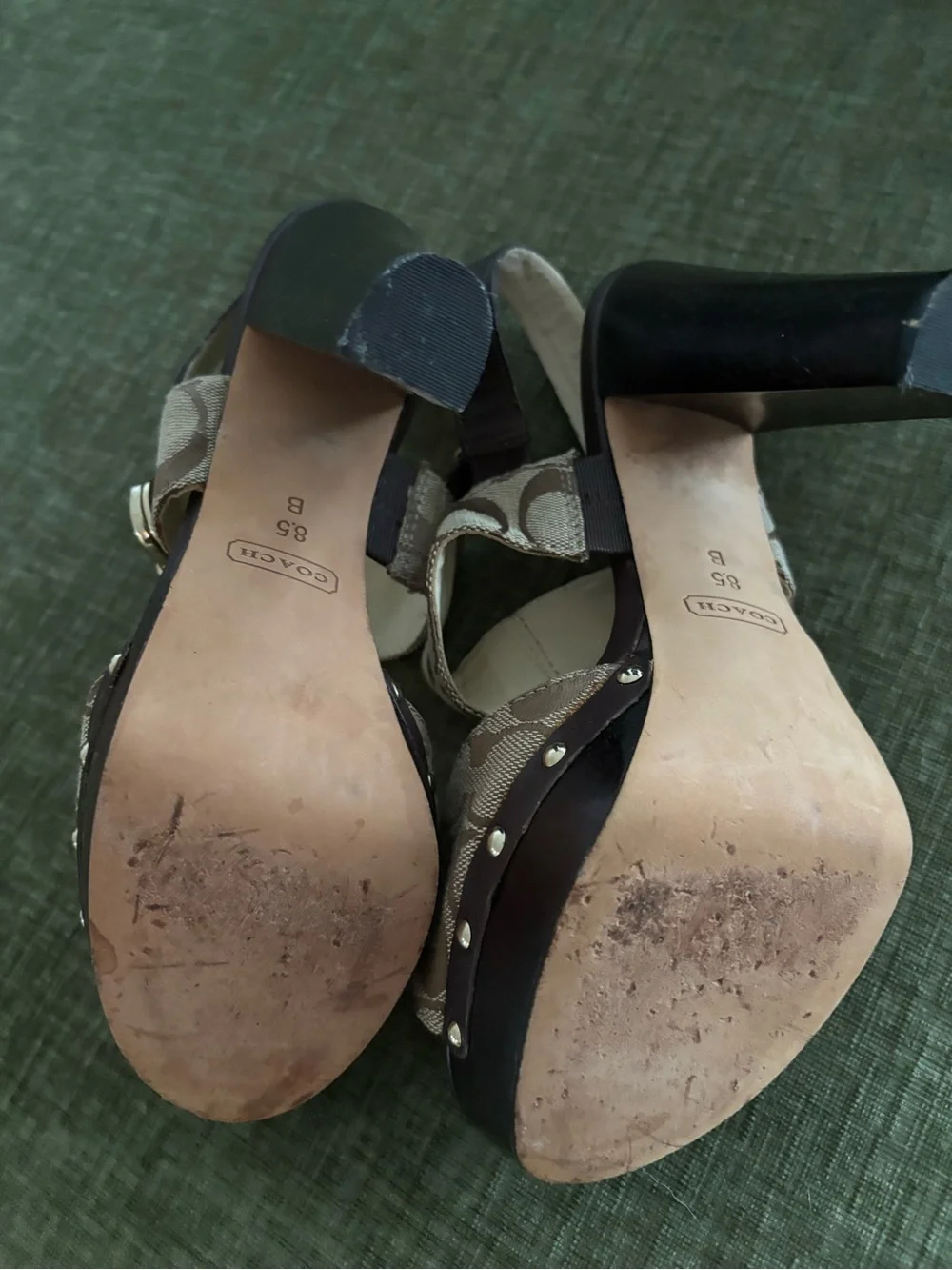 Coach Brown Signature Canvas Platform Slingback Sandals with Gold Accent
